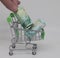 Money cart. Grocery cart full of money. banknotes in