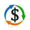 Money circulation icon. Dollar with arrows icon in a flat design - vector