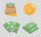 Money and coin set icons flat style, isolated on transparent background. Vector illustration.