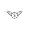 Money coin and wings line icon fly concept, Vector isolated illustration