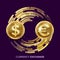 Money Currency Exchange Vector. Dollar, Euro. Golden Coins With Digital Stream. Conversion Commercial Operation For