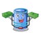 With money cylinder bucket with handle on cartoon