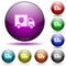 Money deliverer truck icon in glass sphere buttons