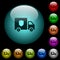 Money deliverer truck icons in color illuminated glass buttons