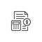 Money document and calculator outline icon