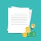 Money and document. Financial control and planning. Invoice concept icon