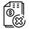 Money documents denied icon, outline style