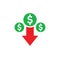 Money dollar down arrow, falling finance graphic - concept icon design. Crash collapse sign. Vector illustration.
