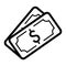 Money dollar vector icon. Black and white cash illustration. Outline linear banking icon.