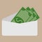 Money, dollars in an envelope. Vector illustration of dollars in a white envelope. Money, bills, dollars