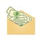 The money in the envelope. Wages. A financial gift, a reward. Vector illustration isolated on light background.