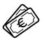 Money euro vector icon. Black and white cash illustration. Outline linear banking icon.