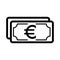 Money euro vector icon. Black and white cash illustration. Outline linear banking icon.