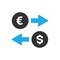 Money exchange icon in trendy flat style isolated on white background. Euro and dollar symbols with blue arrows. Vector