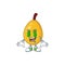 Money eye loquat tropical fruit in cartoon mascot style