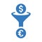 Money filter icon. Blue color vector