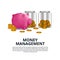 Money finance management diversification concept with pink piggy bank and glass bottle with golden coin