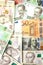 Money and finances concept. One hundred dollar new bill on colorful abstract background of Ukrainian, American and euro national