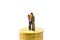 Money, Financial, Business, Cryptocurrency,  Security and Family concept. Parent and child miniature figures hug and kiss together