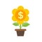 Money flover icon - returns on investment concept - home plant in flower pot - flat vector illustration isolated on