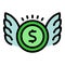 Money fly coin icon vector flat