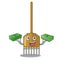 With money Garden rake Agriculture tool mascot