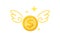 Money gold coin and wing, icon penny and wings fly concept, symbol dollar money coin fly up, loss financial, money fly symbol with