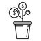 Money grow plant pot icon, outline style