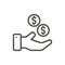 Money hand icon vector. Line banking symbol.