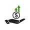 Money in hand. Money growth icon, capital increase, savings accumulation, dollar rate increase â€“ vector