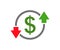 Money icon with arrows, capital decrease and increase, dollar rate increase, investment concept â€“ vector