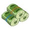 Money icon. Vector illustration of dollar bills rolled into a roll and tied with a rubber band. Hand drawn a stack of bills
