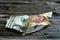 Money inflation and losing value, drop concept, Crumpled Kuwaiti money KWD quarter Kuwait dinar bill banknote and wrinkled