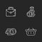 Money investment chalk white icons set on black background