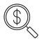 Money magnifying glass business management developing successful line style icon