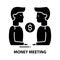 money meeting icon, black vector sign with editable strokes, concept illustration