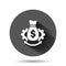Money optimization icon in flat style. Gear effective vector illustration on black round background with long shadow effect.
