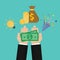 Money on the palm. Fundraising concept. Crowdfunding or idea for money. Find money concept. Vector in flat style illustration