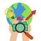 Money on the palm. Looking for money concept. Global economy world savings icon