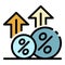 Money percent grow up icon color outline vector