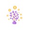 Money Plant in Pot, Golden Coins, Dollars Vector