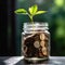 Money with plants sprout on top for education money savings, Personal financial planning for the future,AI generated