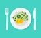 Money in plate. Saucer with payment. Gratuity concept. Cash payment. Flat design, vector illustration on background.