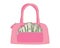 Money purse in pink leather with a pocket full of dollar bills