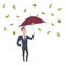 Money rain. Businessman with umbrella under falling cash. Investment profit, successful business vector illustration