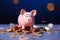 Money sanctuary Golden coins contribute to pink piggy savings