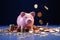 Money sanctuary Golden coins contribute to pink piggy savings