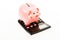 Money saving. Accounting and payroll. income capital management. planning and counting budget. moneybox with calculator