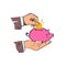 Money saving concept. Money in a piggy bank. Vector illustration flat design.