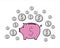 Money saving concept. Piggy bank with dollars. Vector